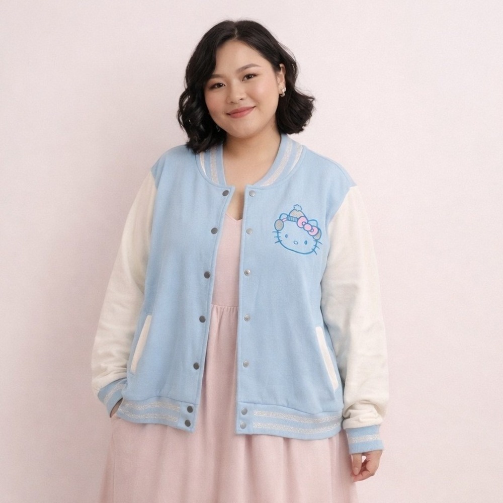 Hello Kitty Sanrio Ski Club‎ Varsity Jacket Light Blue White 2XL Embroidered